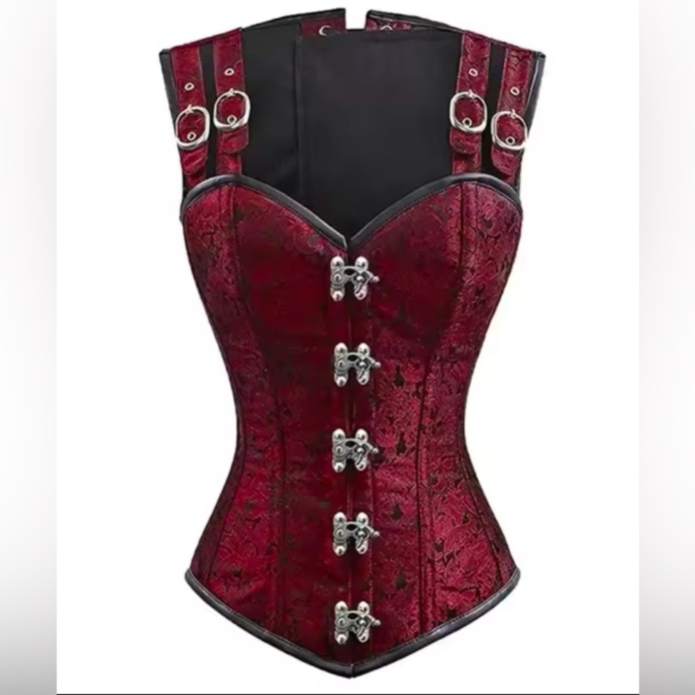 SALE! Gorgeous Latch Front Brocade Corset With Lace-up Back and Matching Panty